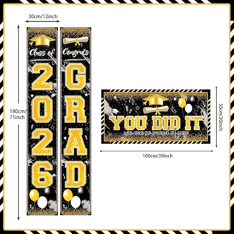 2D 3Pcs 2026 Graduation Banner - Party Banner Gold 评论和价格
