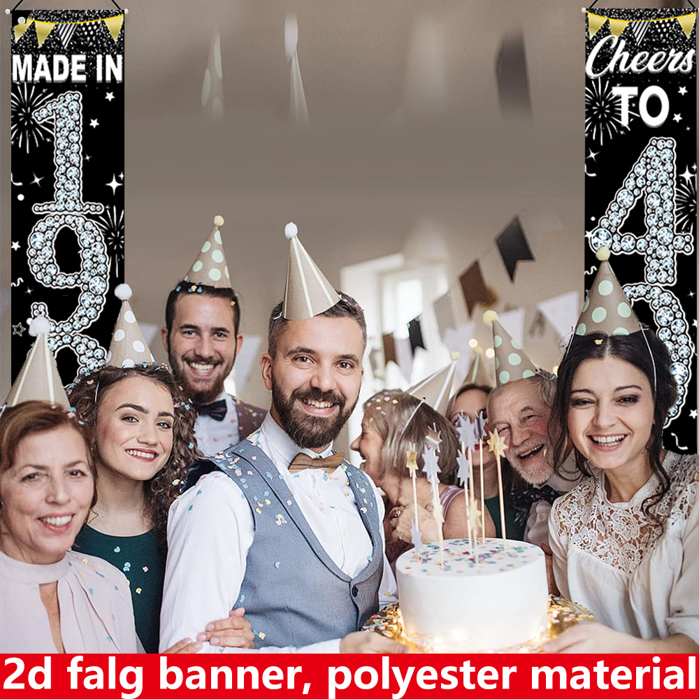 2Pcs 2D Flat 40th Birthday Ban - Party Banner Gold 评论和价格