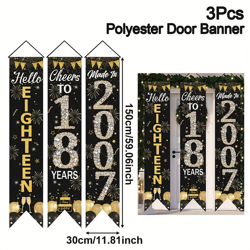 2D 3Pcs 18th Birthday Door Ban - Party Banner Gold 评论和价格