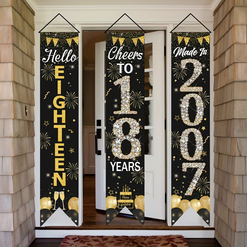 2D 3Pcs 18th Birthday Door Ban - Party Banner Gold 评论和价格