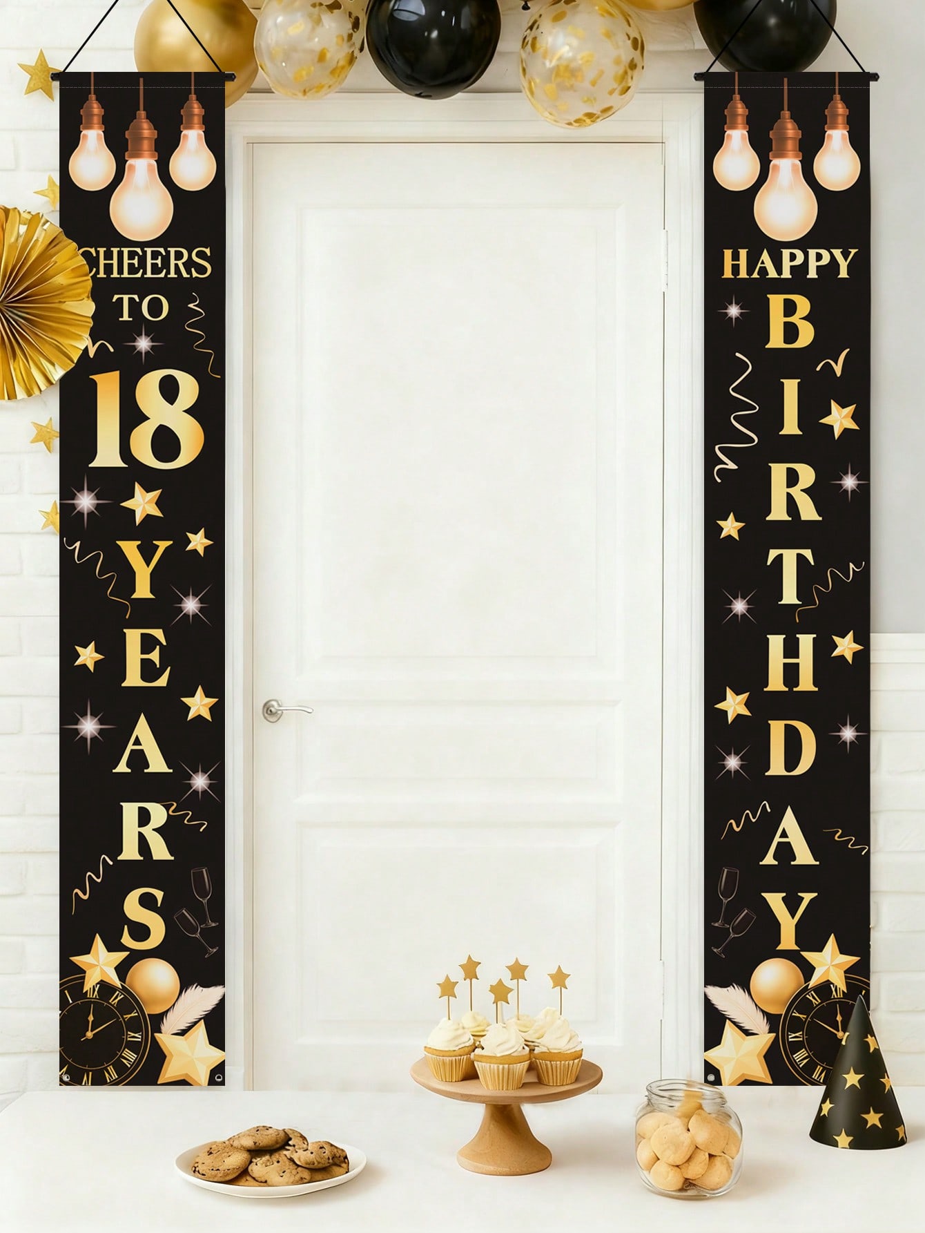 1 Pair of 18Th Birthday Celebr - Party Banner Gold 评论和价格