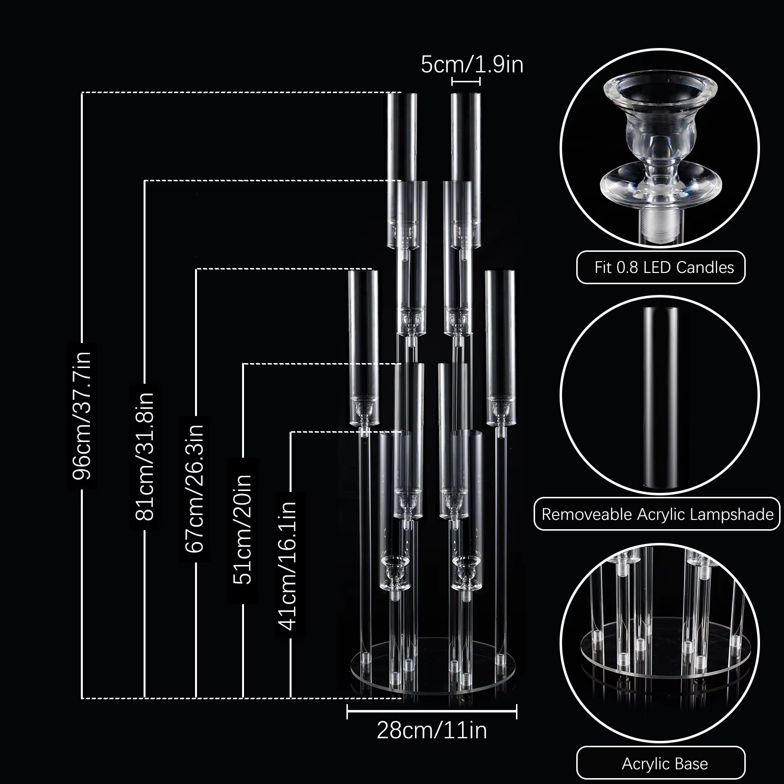10 Arm Acrylic Candelabra Cent - Centerpiece Stick 评论和价格