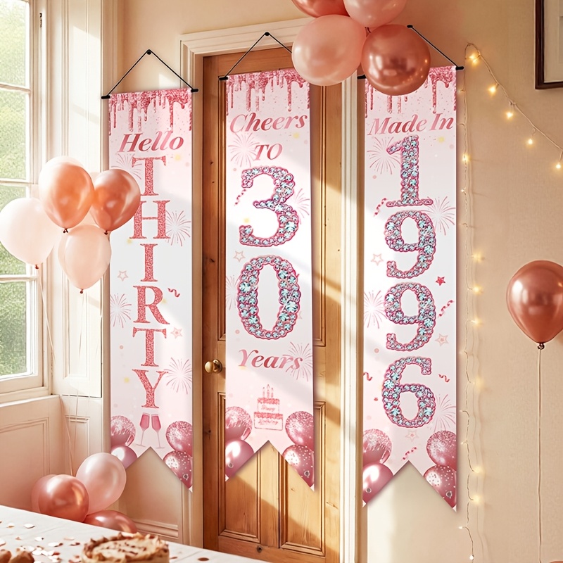 2D Flat 3Pcs Pink Gold 30th Bi - Party Banner Gold 评论和价格