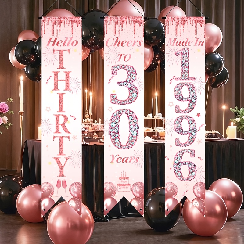 2D Flat 3Pcs Pink Gold 30th Bi - Party Banner Gold 评论和价格