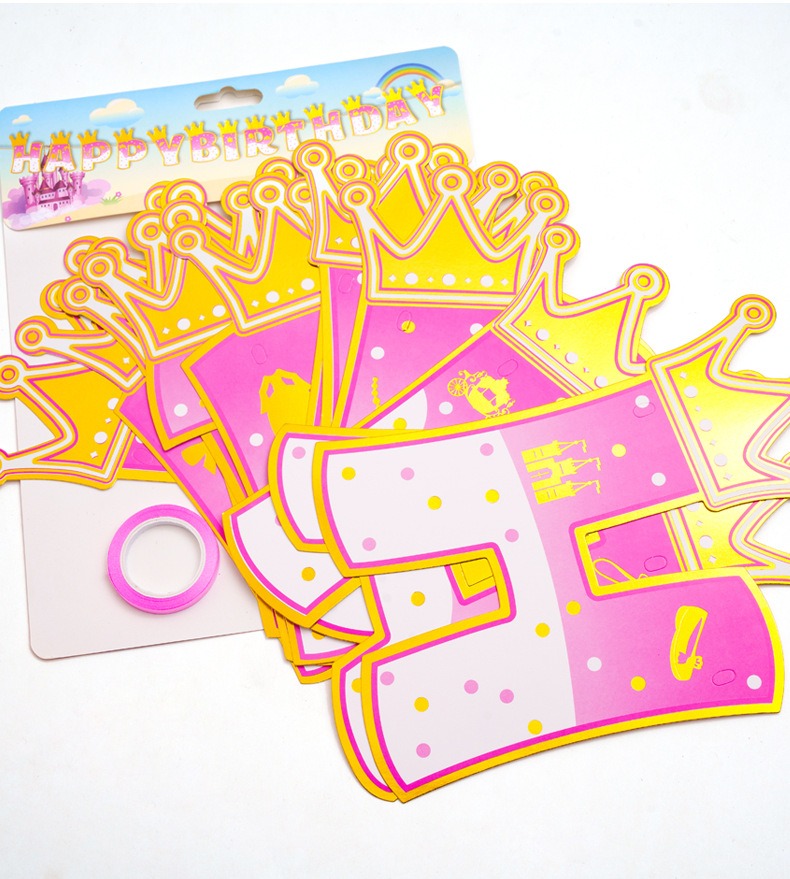 Pink Stamping Gold Crown Theme - Party Banner Gold 评论和价格